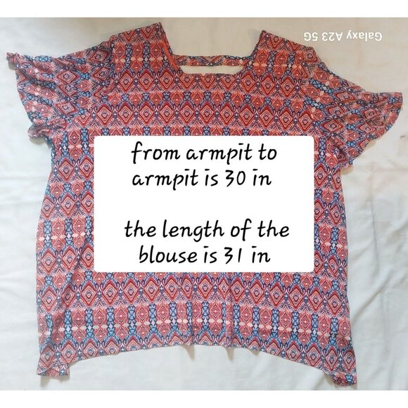 Catherines Womens 30/32W Multi-Color Geometric Print Blouse With Back Cutout Det - Picture 7 of 7